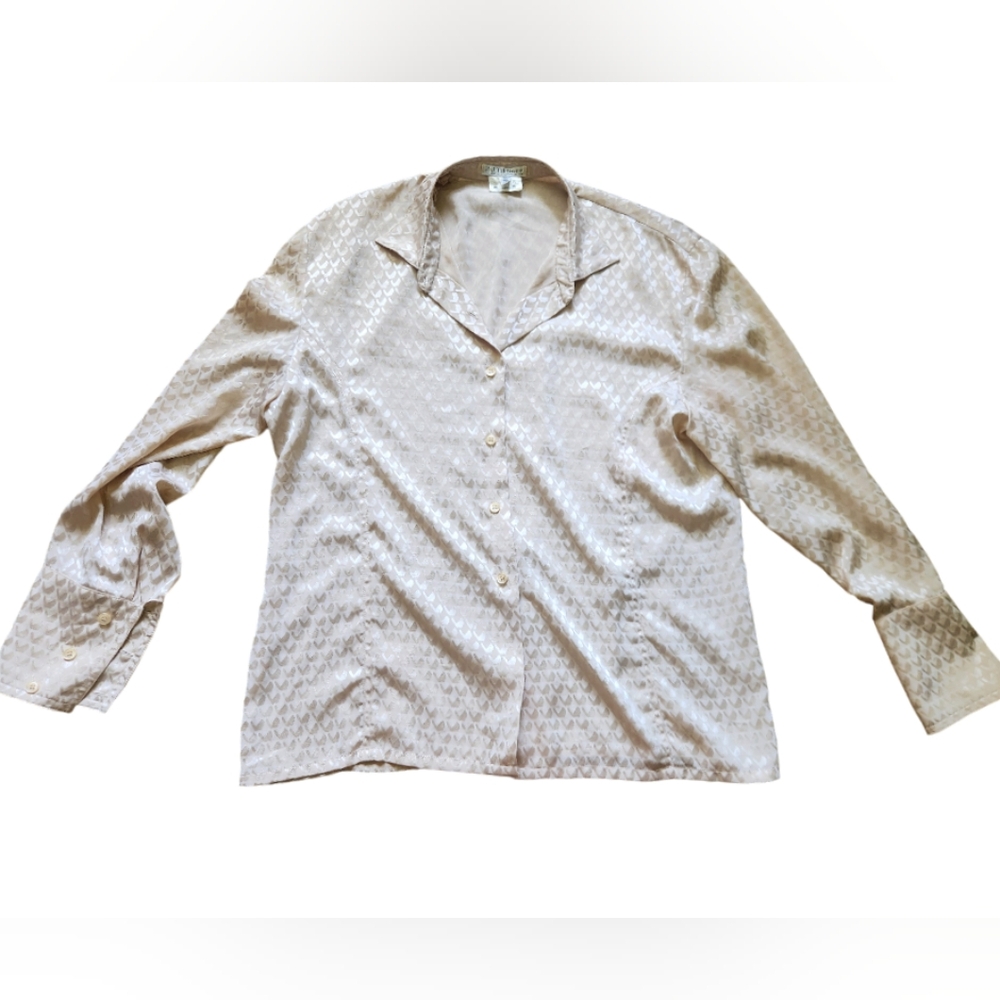 Vintage J. Tiktiner Button Up Women's 44/12 Cream Ivory Silk Long Sleeve Blouse